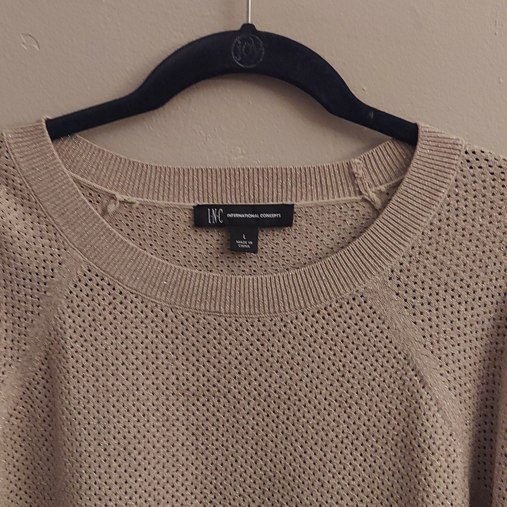 NEW INC INTERNATIONAL CONCEPTS L Tan Metallic Split Long Sleeve Knit Sweater - Picture 5 of 16